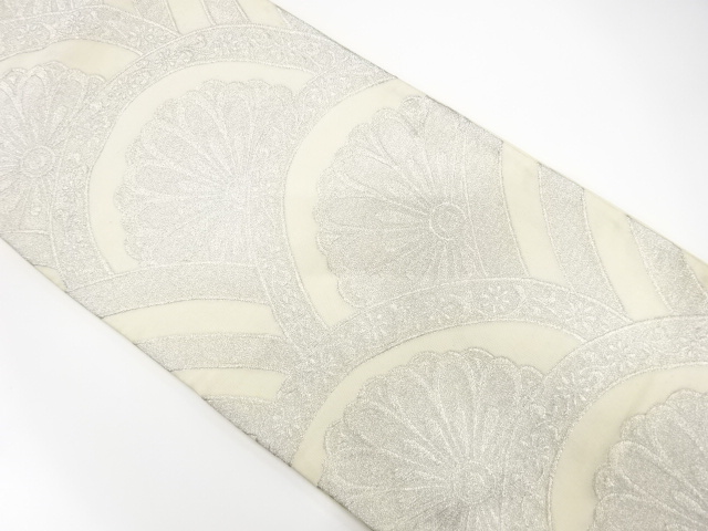 JAPANESE KIMONO / ANTIQUE FUKURO OBI / SILK / WOVEN KIKU SEIGAIHA